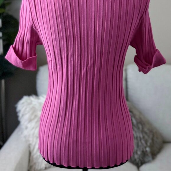 Belldini Sexy Pink Rhinestone Crystal Zipper Mock Neck Collared Shirt Medium M - Picture 6 of 6